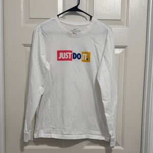 Nike White Long Sleeve Tee with Multicolor Logo